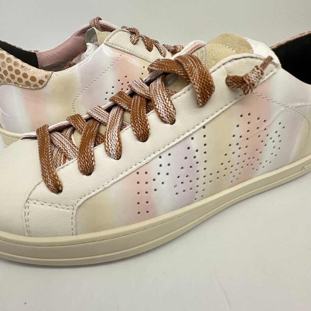 P448 John Gardenia Cream and Pink Lace Up Fashion Sneaker Womens 39 US 8.5 Chic - Picture 3 of 16
